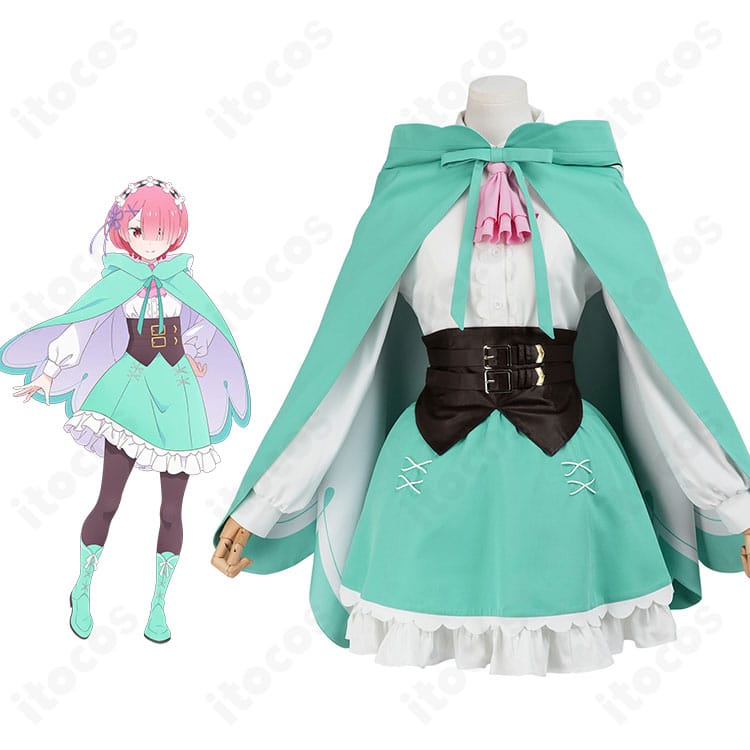 レムのコスプレ衣装一式を着用した全身イメージ。マントとスカートの立体シルエットが映える構成。