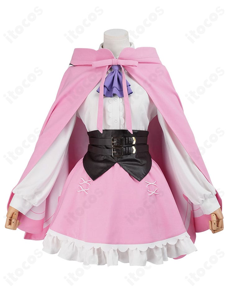 ラム メイド服コスプレの正面全体。マントとコルセットで整えた美シルエット