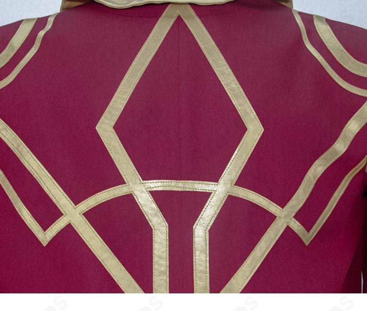 背肩装飾ディテール。ヨーク周りのステッチワークと意匠パーツを拡大。