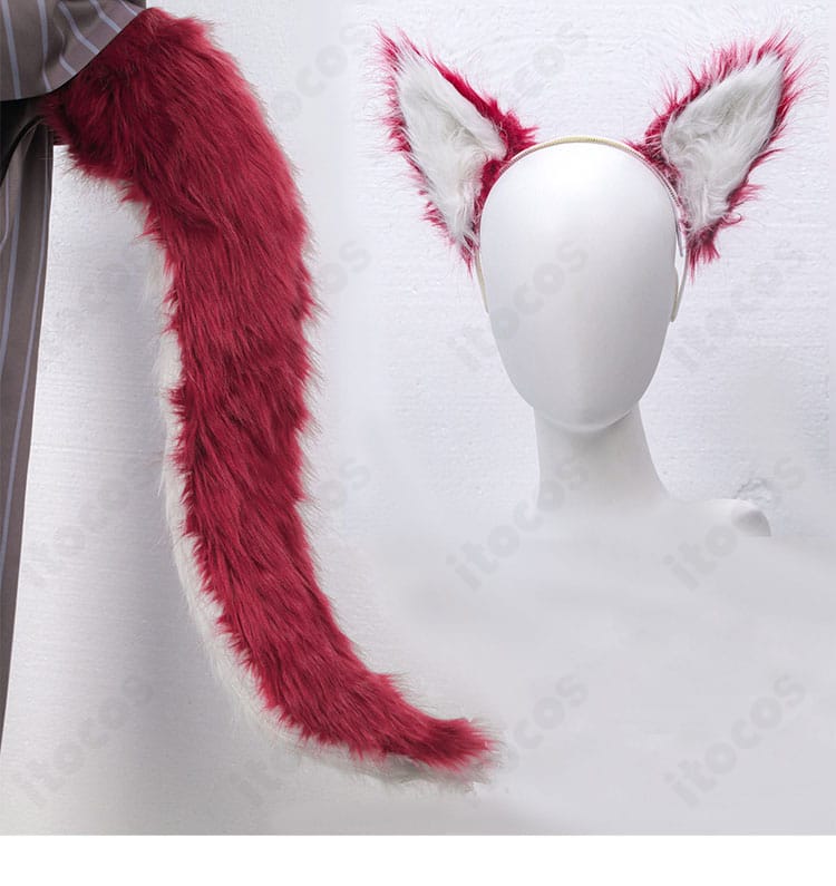 ヘッドドレスと尻尾のディテール。毛並み表現と取り付け基部の構造を表示。