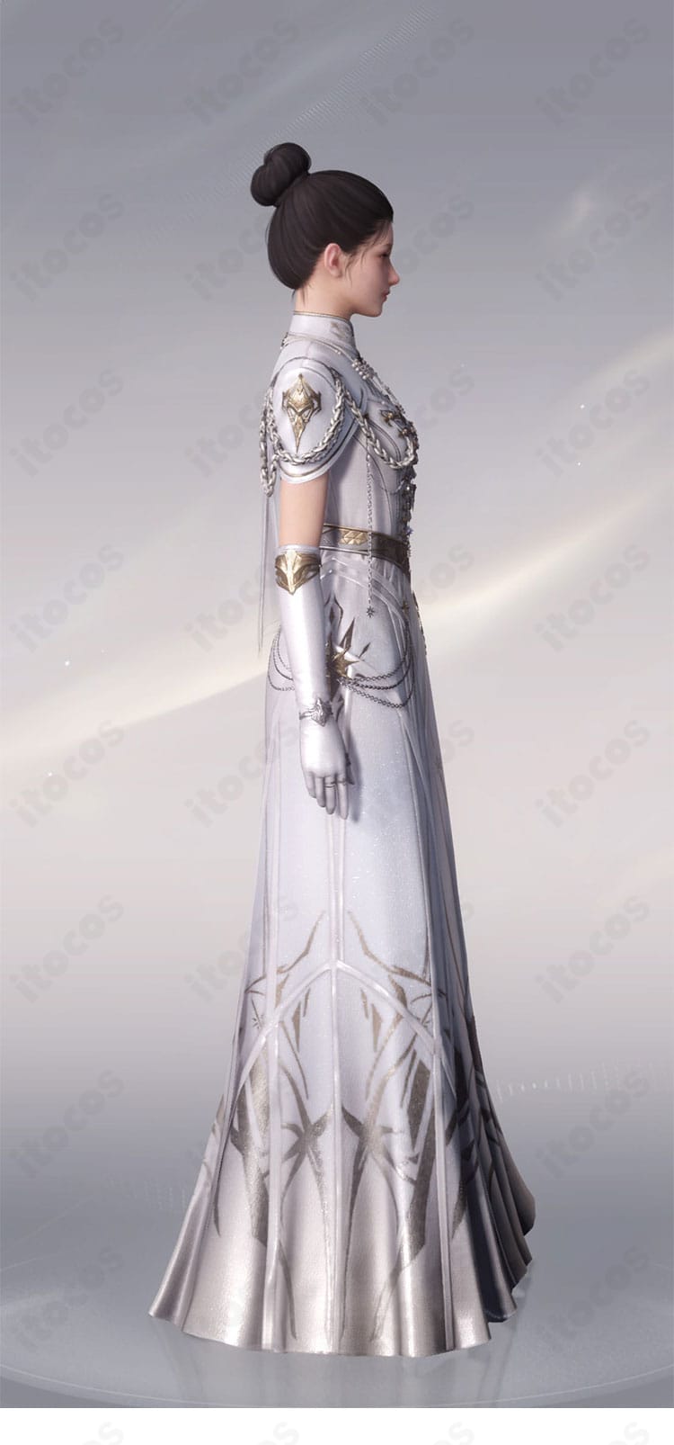 商品衣装の側面図｜恋と深空 主人公（プレイヤー） 銀河の讃歌 コスプレ 白ドレス 横からのライン