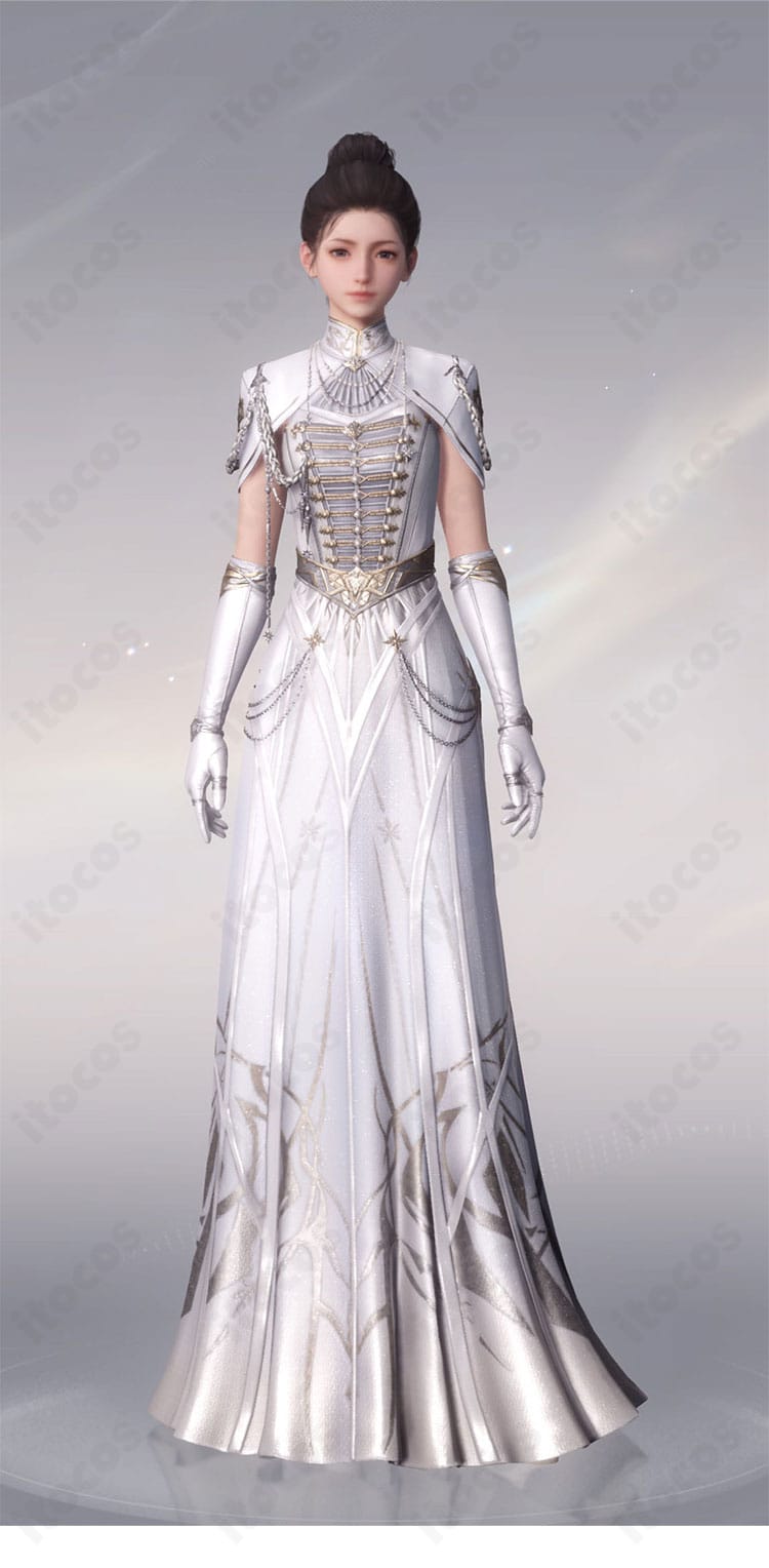 商品衣装の正面図｜恋と深空 主人公（プレイヤー） 銀河の讃歌 コスプレ 白ドレス 全体シルエット