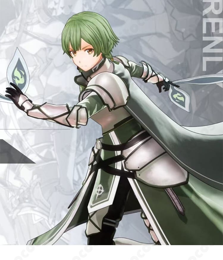 レンリ整合騎士コスチュームの上半身ディテール。肩・胸アーマーとベルト固定、ハリのある上着生地の質感が分かるカット。