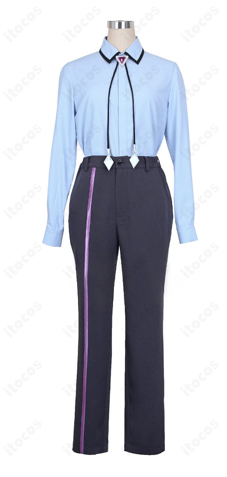 インナーシャツとパンツの正面ディテール（前立て・センタープレス）