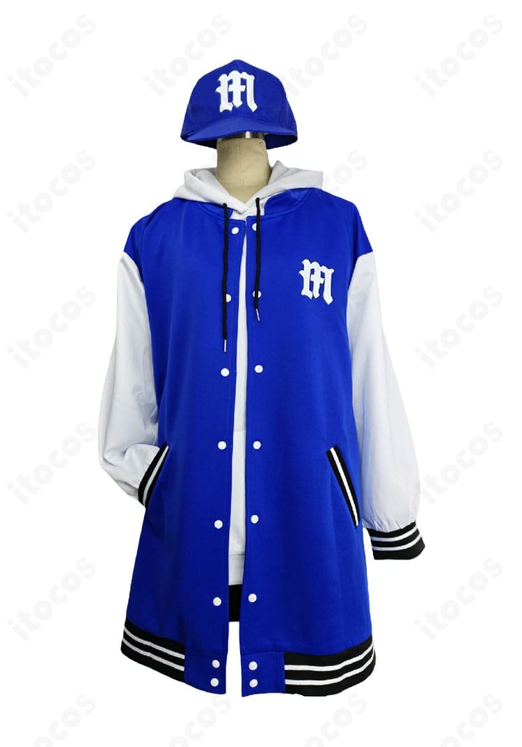 野正レイ衣装のコート＋パーカー正面全体。フロント開閉やシルエット、配色のバランスが分かるアングル。