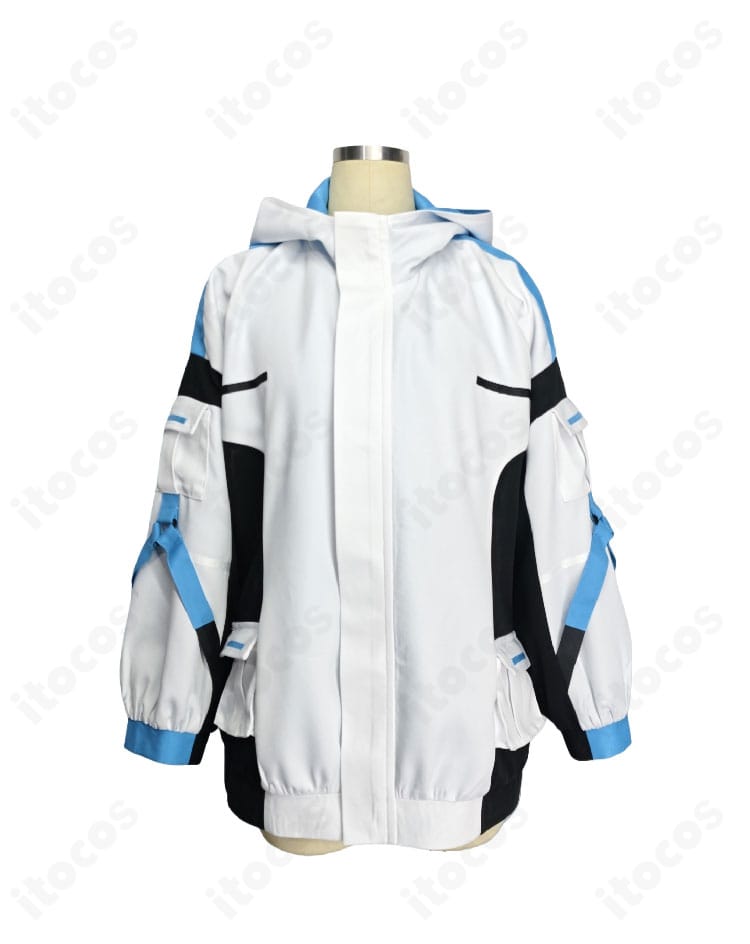 飛鳥馬トキ 臨戦コスプレ衣装の正面全体。ハリのあるコートのシルエットとベルト位置、胸元から裾のラインを確認できる画像