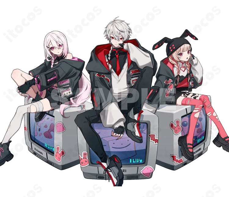 にじさんじ 葛葉のMV衣装コスプレ一式を着用した全身イメージ。ハリ感のある生地とサイバーでクールな装飾を再現し、撮影映えするステージルックを強調。