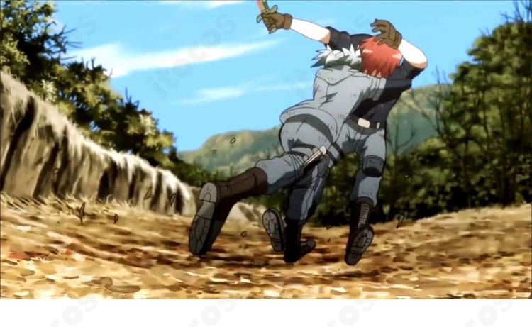 暗殺教室の訓練シーンを再現したポージングカット。ニーパッドと手袋の実用的ディテールが見える