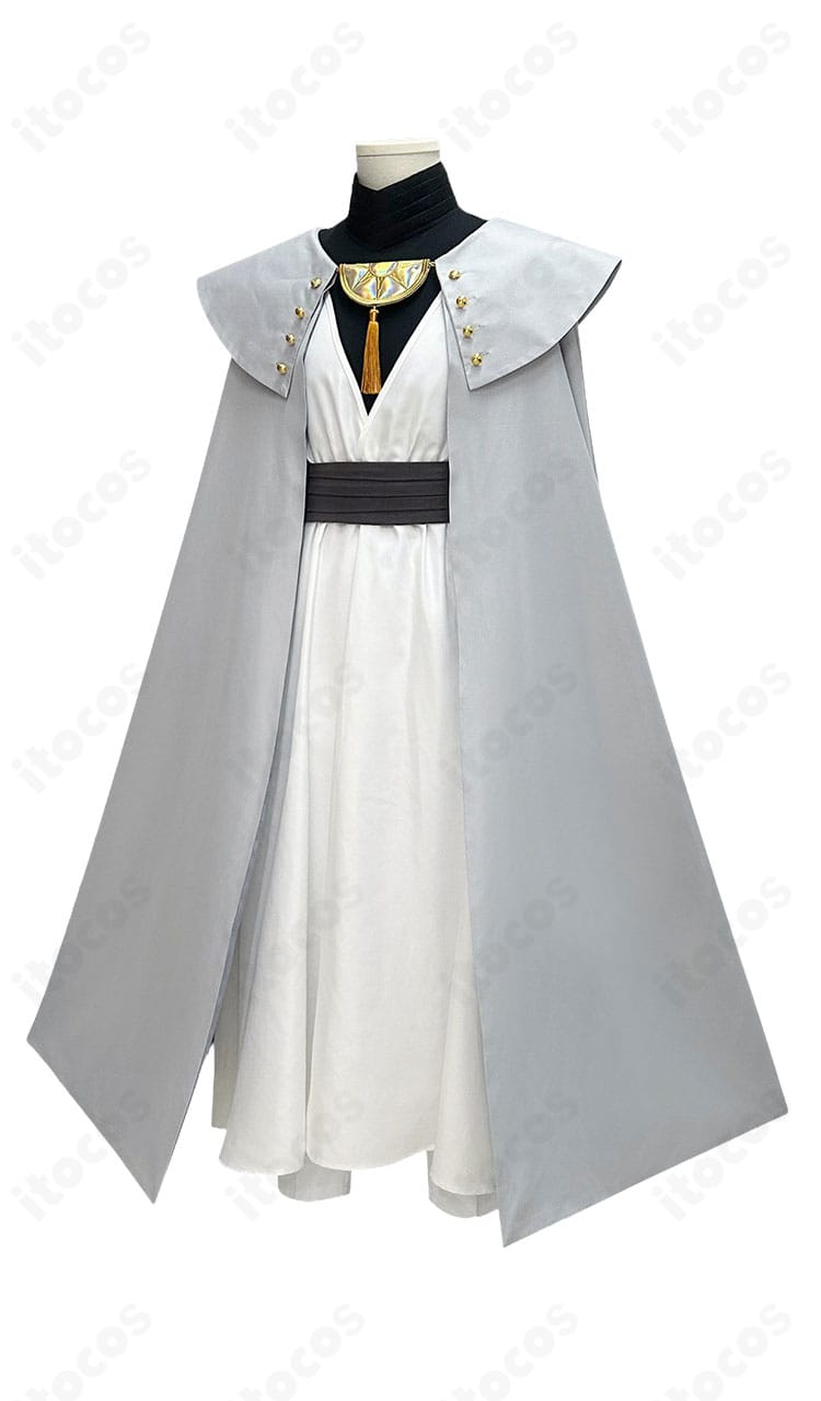 キーフリー師匠ローブ コスプレ衣装の正面全体図（マントとワンピースのシルエット）