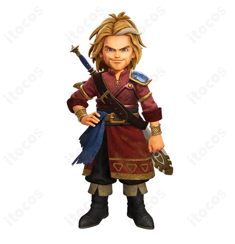 ドラゴンクエストVII キーファ大人版(Reimagined)のアーマー衣装を全身で写した商品画像。ハリのある生地と重厚な装飾、クールな配色が分かる撮影映え構図。