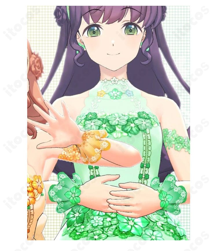 乙宗梢 三原色ステージ衣装の衣襟装飾ディテール。縁取りと装飾の質感がわかる接写