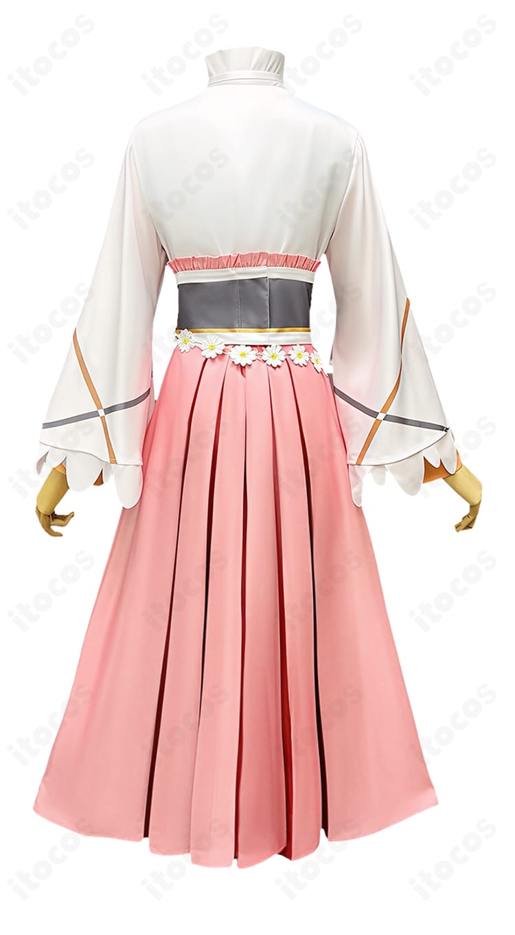 花葉雛菊の春の舞コスプレ衣装を背面から見た上着と腰蝶結びのデザイン