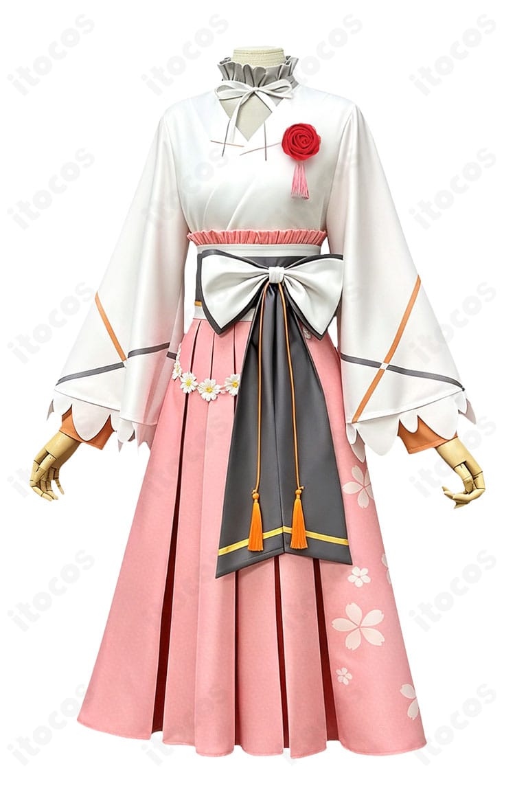 花葉雛菊の和装コスプレ衣装を側面から見たスカートと腰飾りのシルエット