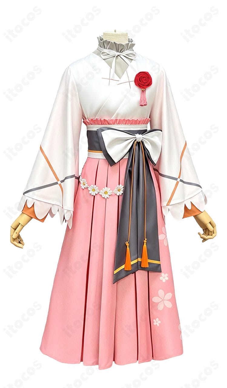 花葉雛菊の春の舞和装コスプレ衣装を正面から見た全体デザイン