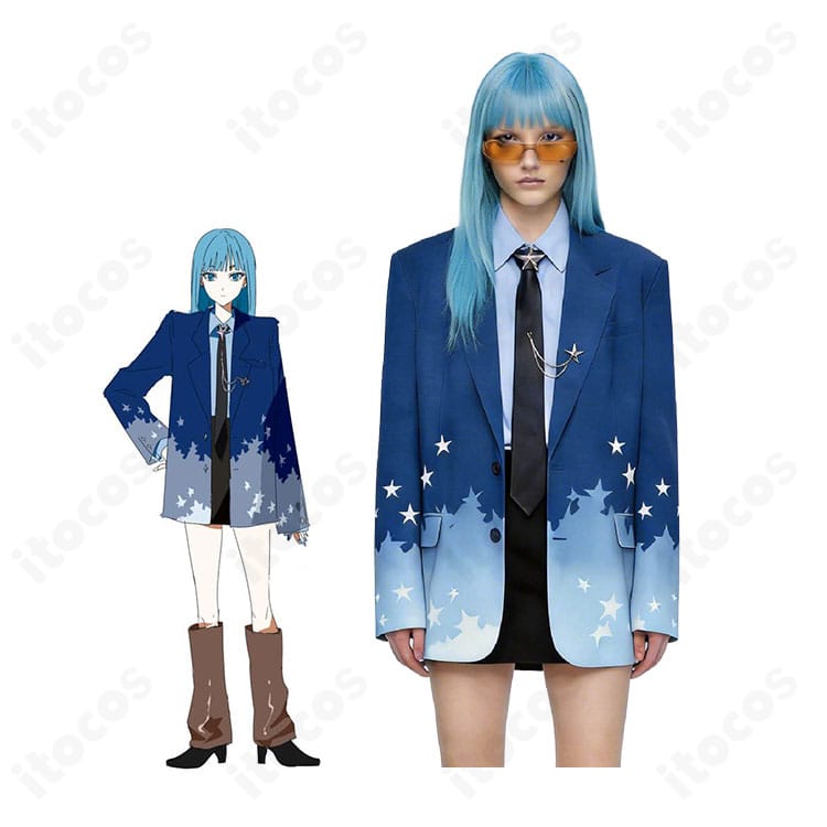 星街すいせい プリマドンナ衣装の着用全身イメージ|コート・シャツ・スカート・ネクタイを合わせたステージ風コーデ