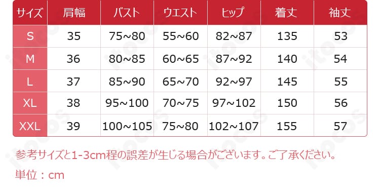 サイズ表と採寸ガイドの案内画像