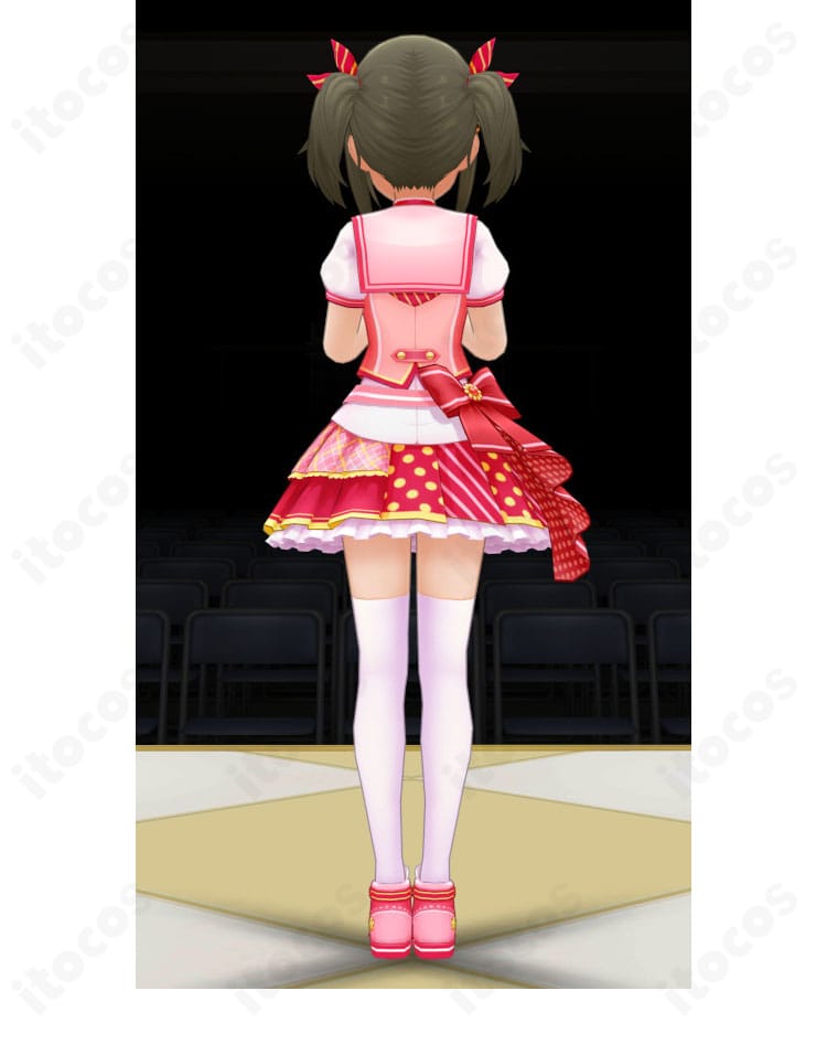 今井加奈 SSR特訓後衣装の背面全身。背面開閉部とスカートのフレア、リボンの配置が分かる写真