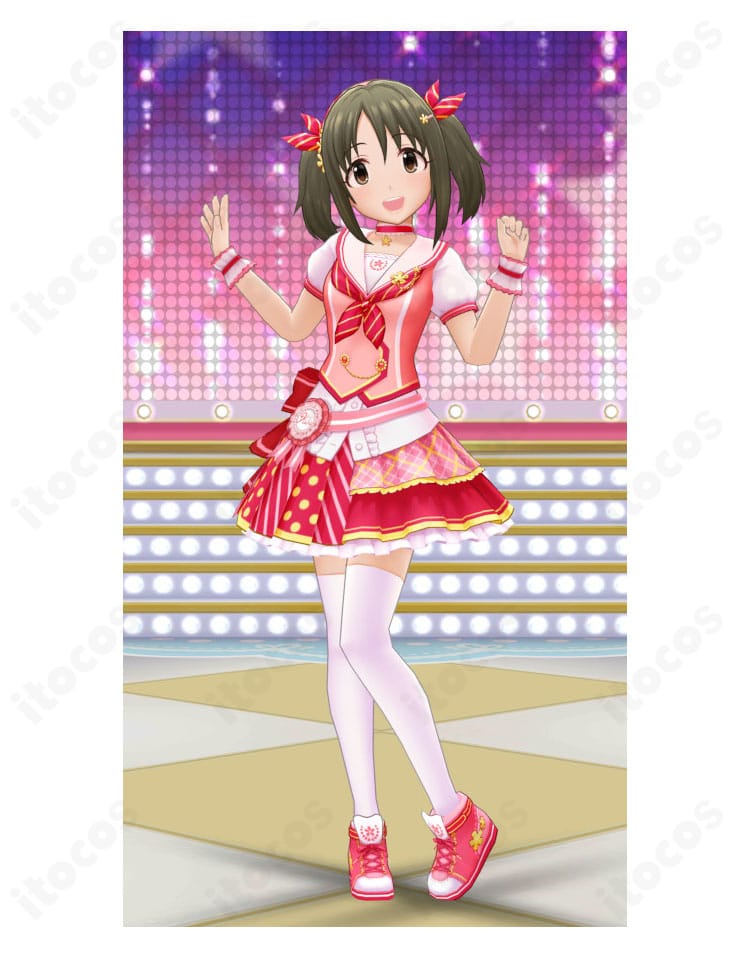 今井加奈 SSR「メモリアルデイズ」特訓後コスプレ衣装の正面全身。高発色のビビッド配色とウエストラインが映える構図