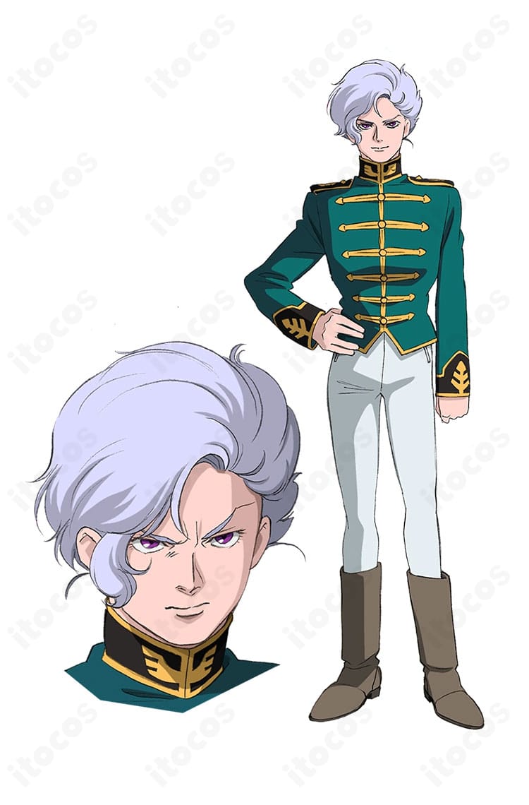 機動戦士ガンダムUC アンジェロ・ザウパーのネオ・ジオン「袖付き」親衛隊隊長制服コスプレ 全身イメージ