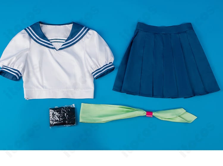 正反対な君と僕 鈴木みゆ 夏セーラー服 セット内容(トップス・スカート・スカーフ・靴下)のフラット展示