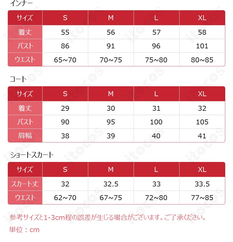 サイズ表と採寸ガイド（S・M・L・XL）と推奨フィットの参考情報