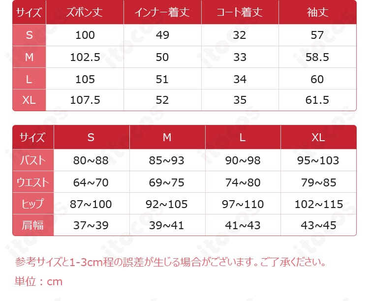 サイズ表と採寸ガイド（S～XLの寸法目安）