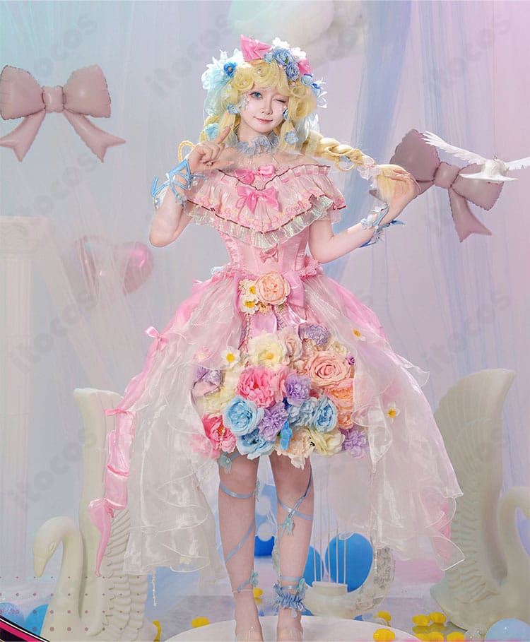 モデル着用の正面コーデ画像：少女「蜃気楼」オフショルダーと首飾りの見え方