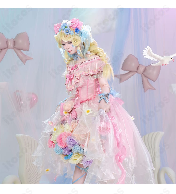 モデル着用の側面コーデ画像：少女「蜃気楼」スカートのフレアと腰リボンの立体感
