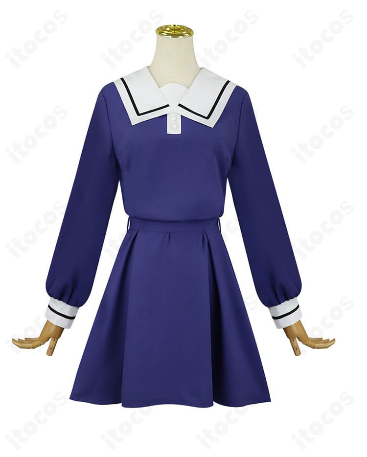 学園制服コスプレ衣装の全体正面とワンピース・ベルトのディテール