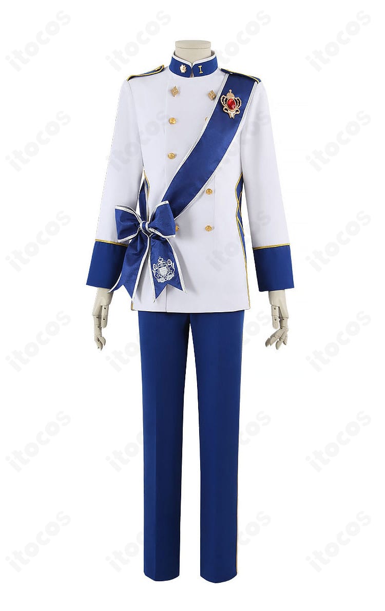 RSA男子制服コスプレ衣装の正面全体像(ジャケット・ズボン・たすき・ブローチ)