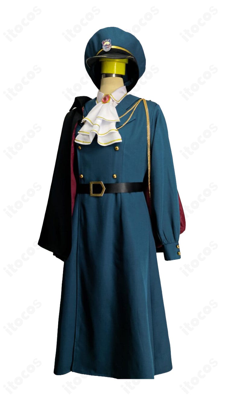 清澄アキラ 寮監隊幹部制服の正面全体。高コントラスト配色とまっすぐ落ちるコートラインが分かる。