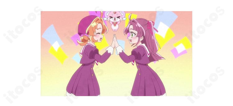 名探偵プリキュア!まことみらい学園制服コスプレ衣装のワンピース側面シルエットとスカーフ