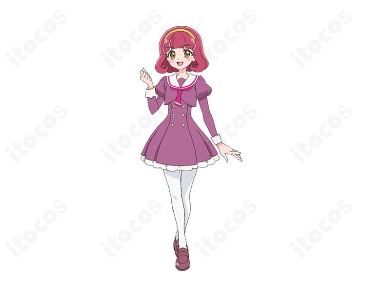 名探偵プリキュア!まことみらい学園制服コスプレ衣装のワンピースとスカーフを着用した全身イメージ