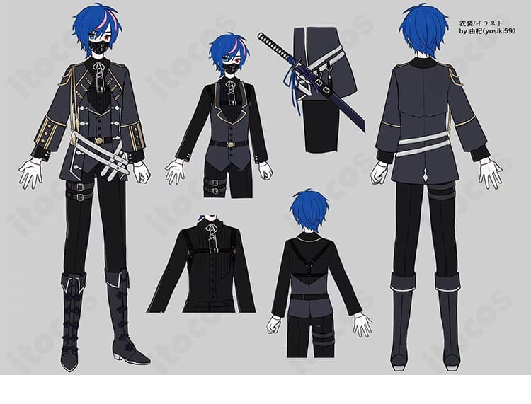 KAITO ニセモノクローム衣装一式の全体構成と質感ディテールを示す画像