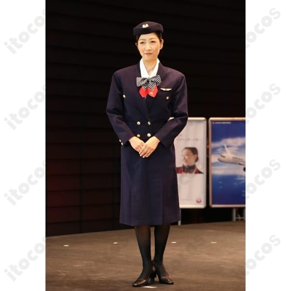 JAL CA 7代目制服 日本航空 客室乗務員 コスプレ衣装 ミリタリー調 ダブルジャケット 帽子・タイ付き フルセット