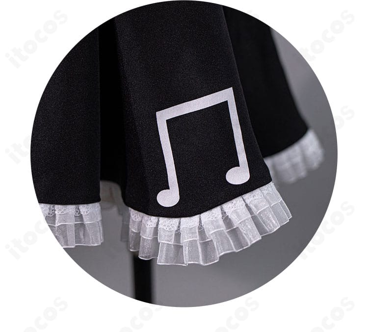 初音ミク ゴシックVer. スカートの音符装飾ディテール。モチーフの位置とコントラストがわかる近接カット。