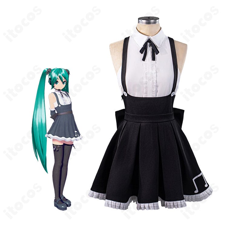 初音ミク ゴシックVer. 衣装一式を着用した完成イメージ。モノトーン配色と音符モチーフでゴシックな雰囲気を再現。