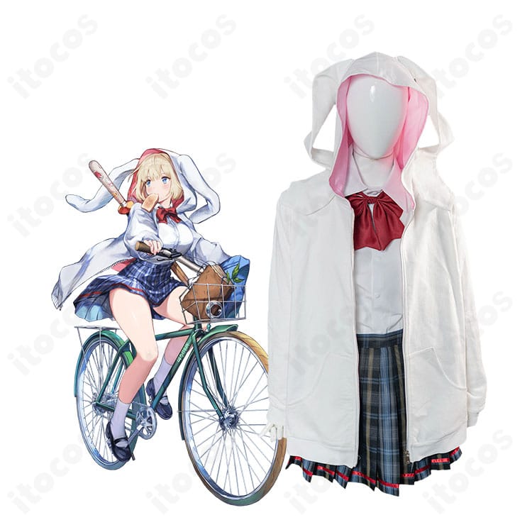 ユースティア 学園制服 うさ耳パーカー一式を着用した完成イメージ。上品でかわいい学園テイストの全身コーデ。
