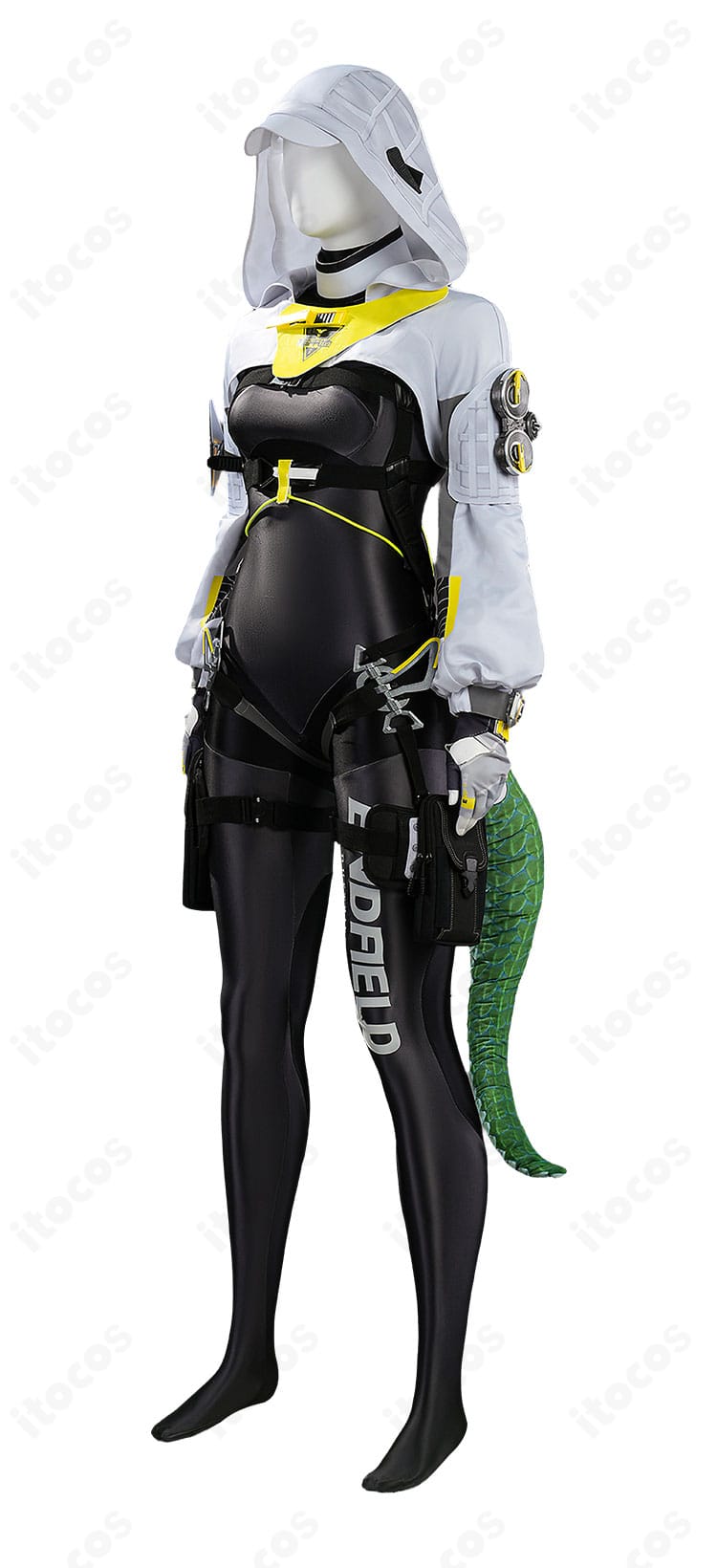 フローライト戦闘服コスプレの側面シルエットと装飾配置