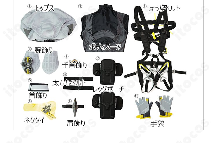 フローライト戦闘服コスプレのセット内容一式レイアウト