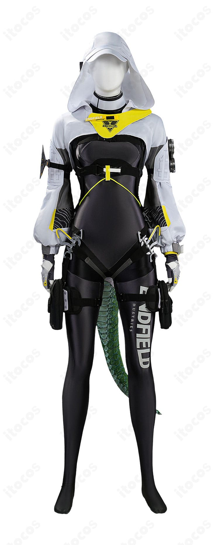 フローライト戦闘服コスプレの正面全体図(高発色配色とシルエット)