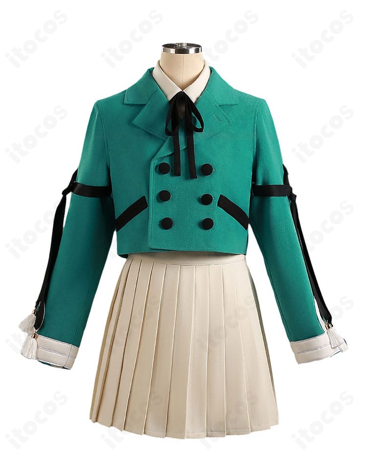 とんがり帽子のアトリエ テティア 制服風コスプレの正面全体画像(ジャケット・シャツ・スカート・リボンタイ)