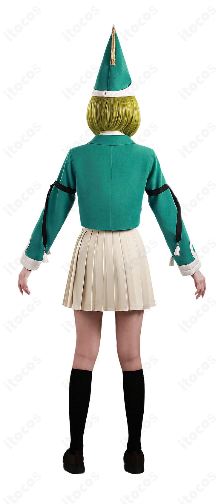 モデル着用・背面:テティア 制服風コスプレのジャケットシルエットとスカートの広がり