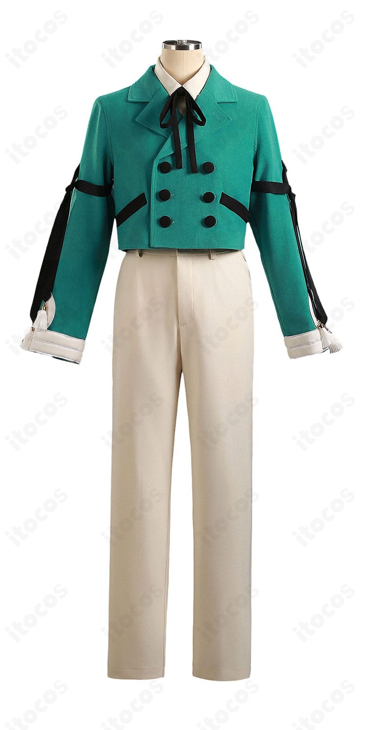 アガット 制服風コスプレのジャケット・シャツ・パンツ正面ディスプレイ。直線的シルエットが分かる真正面カット。
