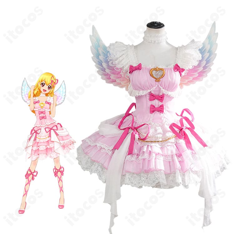アイカツ!星宮いちごのオーロラキスコーデを着用したピンクのアイドルドレス全身イメージ