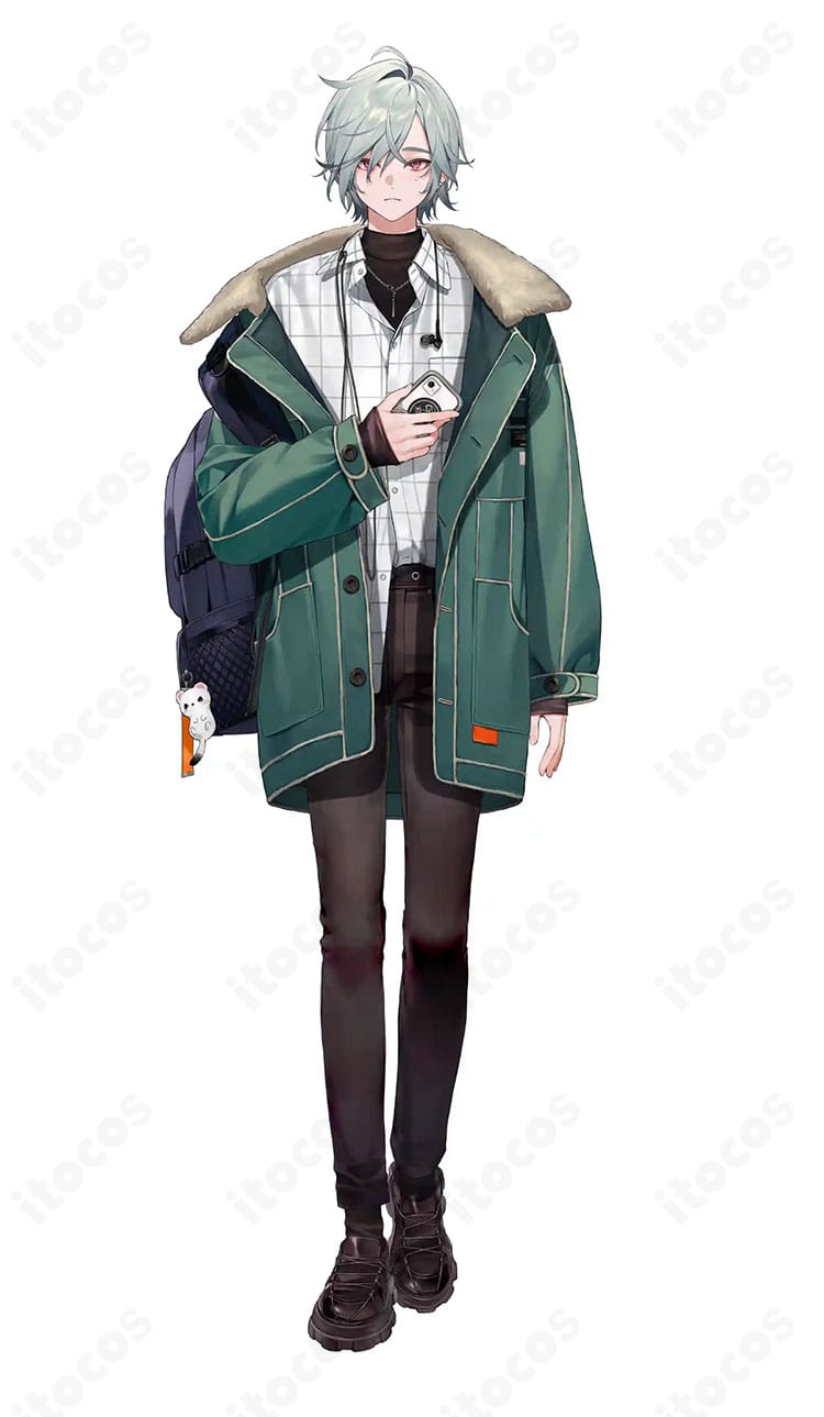 にじさんじ レヨン Y4T4のデフォルト衣装を着用したキャラクタービジュアル（グリーンアウターの全体像）