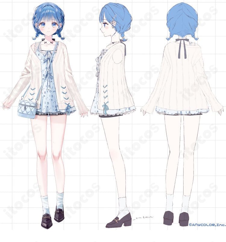 にじさんじ 小々波いるか デフォルト衣装のコスプレ一式を着用した全身イメージ。落ち着いた色味と高再現のシルエットが伝わる商品画像。