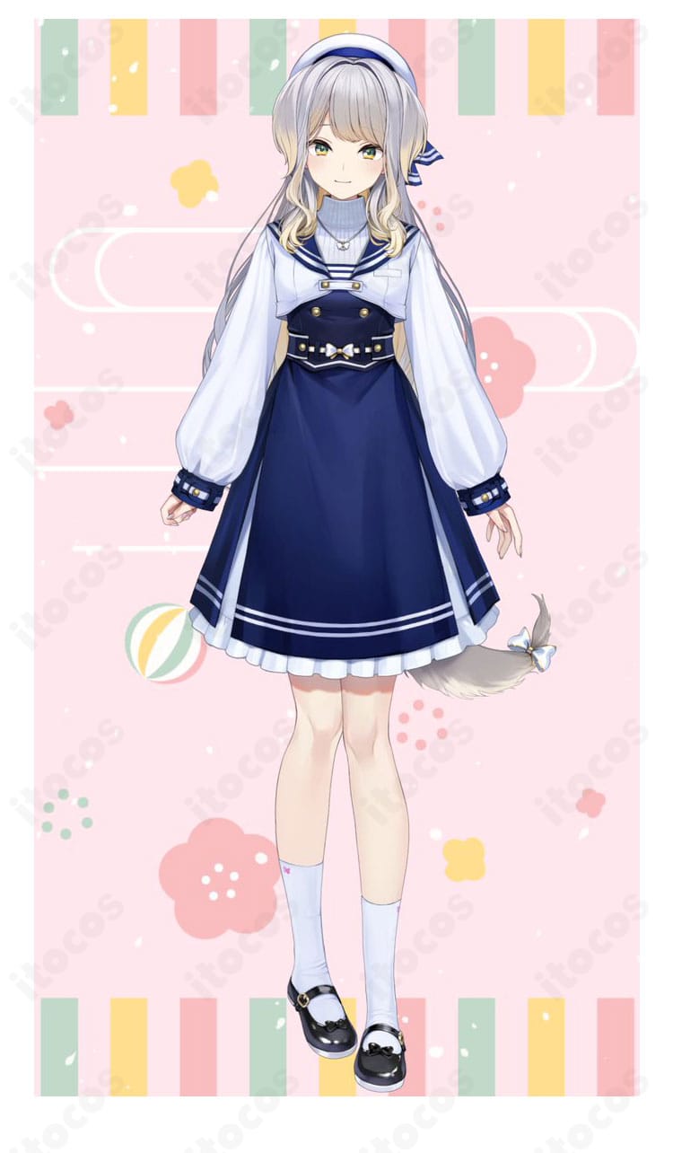 栞葉るり 私服コスプレ衣装（ITOCOS製）全身イメージ。落ち着いた色味と上品シルエットで撮影映えするデザイン。