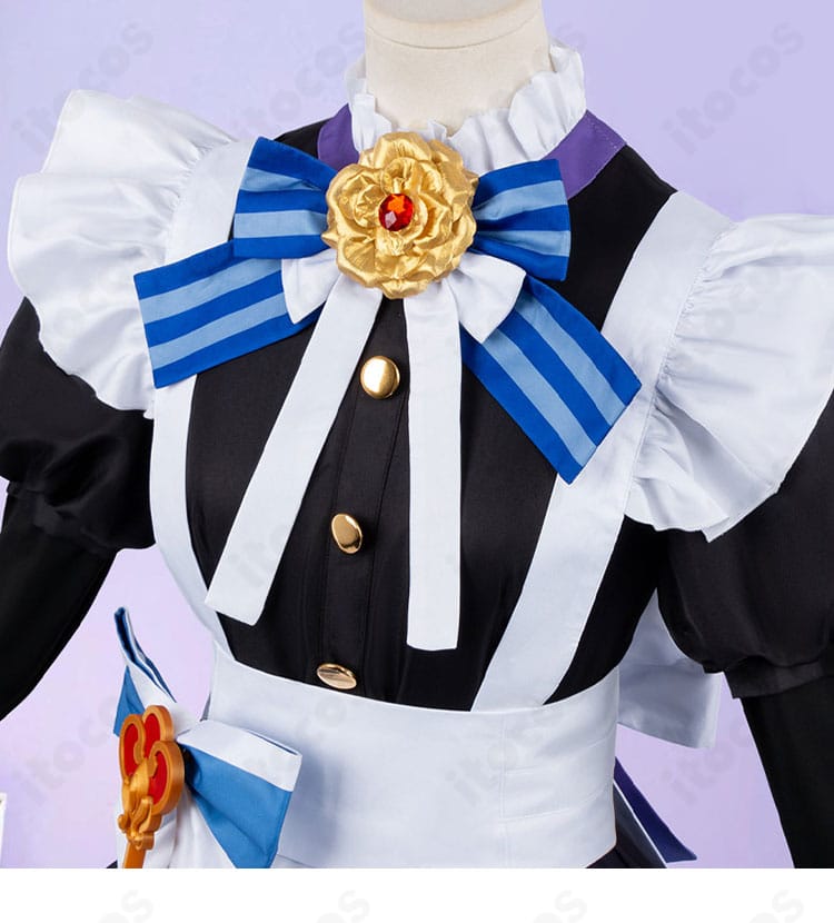 原神メイド風コスプレ衣装の首元にあるスカーフと領結装飾の細部