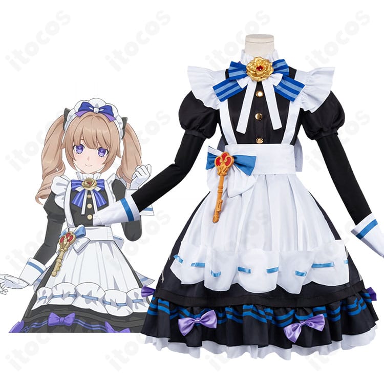 原神メイド風コスプレ衣装の人物着用イメージと全身コーディネート
